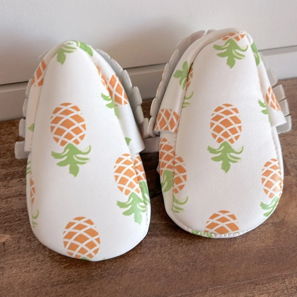 Cream Baby Walker Shoes with Pineapple Print